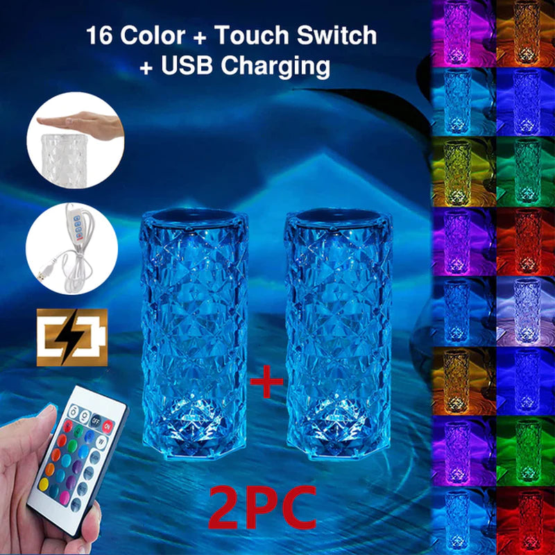16/3 Colors Crystal Table Lamp Touch Remote control rechargeatable
