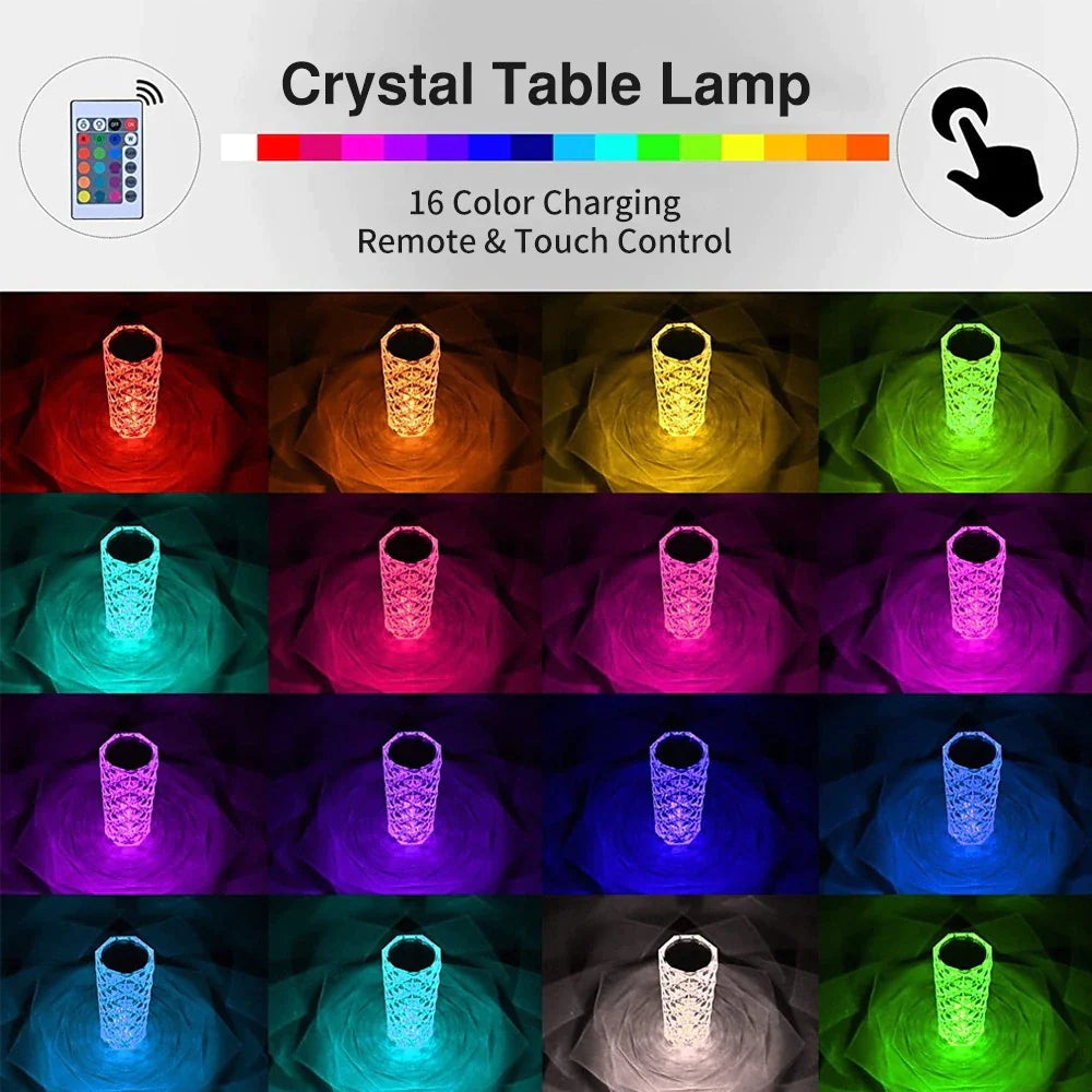 16/3 Colors Crystal Table Lamp Touch Remote control rechargeatable