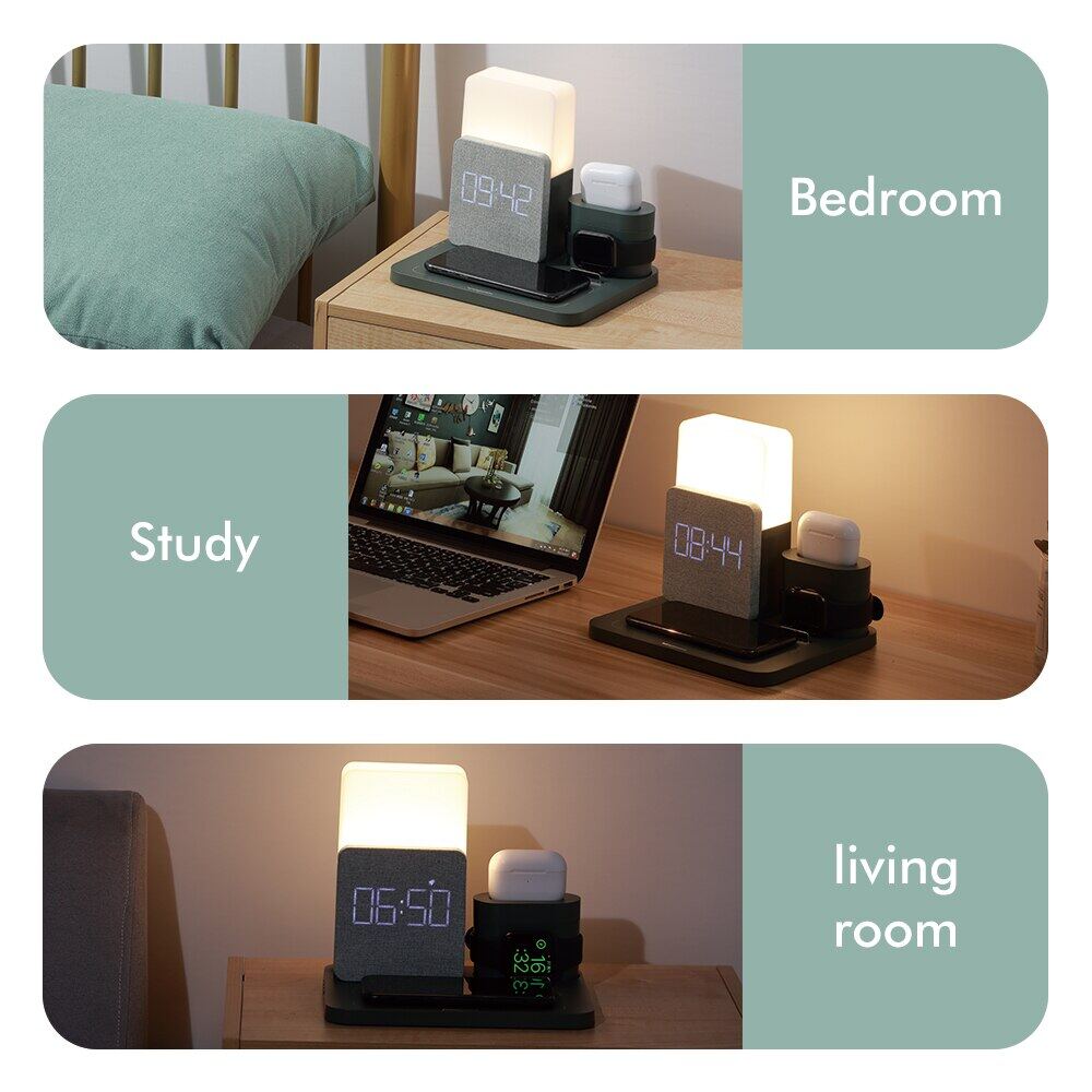 LED Light Bedside Lamp Qi Wireless Charger Dock