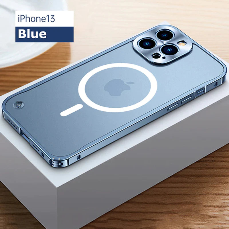 Metal Case for Iphone 11 12 13 14 plus Pro Max Aluminum Frame Cover for Iphon 13Mini Frosted PC Back Panel Metal Lens Protection