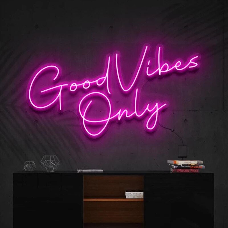 OHANEONK Good Vibes Only Neon Sign Light Custom LED Neon Letters Sign Wall Decor for Living Room Wedding Party Cafe Store