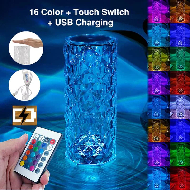 16/3 Colors Crystal Table Lamp Touch Remote control rechargeatable